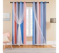 XiDi Pink Grey Blue Curtains for Girls Bedroom Decor Kids Blackout Curtains for Nursery Room Darkening Rainbow Princess Unicorn Wall Decals Little Girl 52x45 Inches Long 2 Panels Set