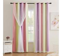 XiDi Pink Yellow Purple 90 Inches Curtains for Girls Bedroom 2 Panels Set, Blackout Rainbow Curtains for Kids Room Decor, Unicorn Wall Decals Drapes for Little Girl Nursery Room 52 Inches Wide