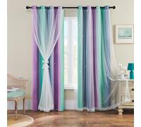 XiDi Purple Grey Green Short Curtains for Girls Bedroom 2 Panels Set, Rainbow Blackout Curtains for Kids Room Decor, Unicorn Wall Decals Drapes for Little Girl Nursery 45 Inches Long 52 Inches Wide