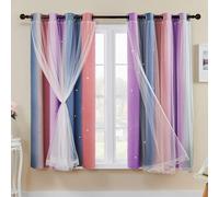 XiDi Rainbow Curtains for Bedroom Stars Decoration Thermal Insulated Net Curtains with Rings for Kids Girls Bedroom Window Treatment Grey Pink Purple 52x63 Inch 2Pcs