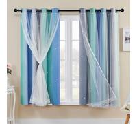 XiDi Rainbow Curtains for Bedroom Stars Decoration Thermal Insulated Net Curtains with Rings for Kids Girls Bedroom Window Treatment Green Blue Grey 52x63 Inch 2Pcs