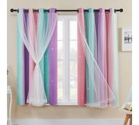 XiDi Rainbow Curtains for Bedroom Stars Decoration Thermal Insulated Net Green Curtains with Rings for Kids Girls Bedroom Window Treatment 52 x 63 Inch 2Pcs