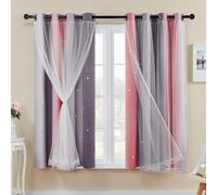 XiDi Rainbow Curtains for Bedroom Thermal Insulated Net Grey Curtains Hollowed-out Stars Decoration with Rings for Kids Girls Bedroom Window Treatment 52x63 Inch 2Pcs