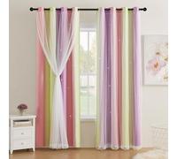 XiDi Yellow Curtains for Bedroom Decor Pink Blackout Curtains for Girls Kids Room Rainbow Unicorn Wall Decals Purple 1 Panel 1 X 203 Cm Long