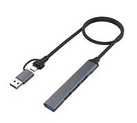 XIDIT 1 Piece 2 in 1(USB-C+USB-A) 4 Port Hub USB 2.0X3+USB 3.0X1 5Gbps Fast Transmission