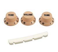 XIDIT 4 Pcs Accessories: 3Pcs 1 Volume and 2 Tone Guitar Control Knobs for Strat & 1Pcs Slotted Curved Bone Bass Nut