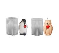 Xidmold 2Pcs Animals with Heart Candle Moulds, 3D Penguin Owl Silicone Mold for Fondant, Chocolate, Soy Wax Candle, Soap, Plaster, Epoxy Resin Casting, DIY Crafts (A)