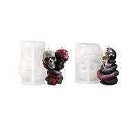 Xidmold 2Pcs Halloween Skull Candle Moulds 3D Snake Skull Silicone Mold for Epoxy Resin, Soy Wax Candle, Soap, Plaster Ornament, DIY Crafts (A)