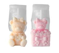 Xidmold 2PCS Rose Bear Heart Candle Moulds, 3D Cute Bear Silicone Molds,Animal Cylinder Epoxy Resin Casting Mold for Candle Making, Soap Wax Concrete DIY Craft Home Decor Valentine Gift