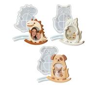 Xidmold 3 PCS Animal Photo Frame Resin Moulds Set - Dinosaur Dog Cat Silicone Molds for Epoxy Resin Casting, DIY Picture Frame Craft, Personalized Home Table Decor & Gift Making