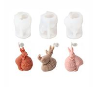 Xidmold 3pcs 3D Bunny Candle Moulds Easter Rabbit Silicone Moulds for Fondant, Chocolate, Cake Decor, Soap, Polymer Clay, Plaster Ornament, Resin Art