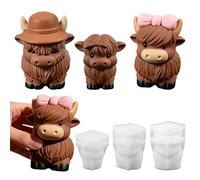 Xidmold 3Pcs 3D Highland Cow Silicone Moulds, Unique Animal Epoxy Resin Mould for Candle Soap Making, Cow Epoxy Casting Clay Molds for Chocolate Cake Car Freshie Home Decor
