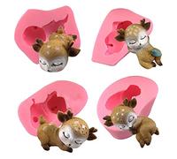 Xidmold 4 Pcs 3D Sika Deer Silicone Candle Soap Making Mold, Cake Decorating Fondant Chocolate Candy Baking Mould, Sleeping Deer Epoxy Resin Mould for Wedding Baby Shower Birthday Gift Craft DIY