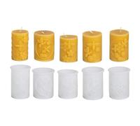 Xidmold 5Pcs Bee Honeycomb Flower Cylinder Candle Moulds Bee Honeycomb Pillar Silicone Mould for Beeswax, Soy Wax, Plaster Ornament, DIY Crafts,Honeycomb Design Silicone Candle Mould