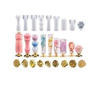 Xidmold 9pcs Wax Seal Handle Moulds with 9pcs Wax Seal Stamps, Silicone Handle Moulds for Epoxy Resin, Resin Casting Mold for Sealing Wax Seal