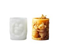 Xidmold Honey Bear Cylinder Candle Mould, Pillar Silicone Mold for Beeswax Candle, Soy Wax Candle, Plaster Ornament, DIY Crafts (A)