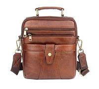 Xieben Business Leather Shoulder Messenger Bag for Men Travel Outdoor Crossbody Handbag Briefcase Wallet Phone Pouch Purse Casual Daypack Brown