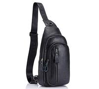 Xieben Hebetag Leather Sling Bag Backpack for Men Women Crossbody Shoulder Chest Day Pack Backpacks Daypacks Outdoor Travel, Black