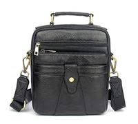 Xieben Vintage Leather Shoulder Messenger Bag for Men Travel Business Crossbody Fanny Handbags Briefcase Wallet Phone Chest Pouch Purse DayPack Casual Black