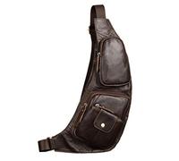Xieben Vintage Leather Sling Chest Shoulder Bag Pack for Men Women Travel Outdoor Motorcycle Bike Shoulder Messenger Crossbody Pack Backpack Daypack Coffee