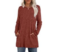 XIEERDUO Ladies Jumpers for Women UK Workout Long Sleeve Tops with Pockets Women Sweatshirt Ladies Tops Size 18-20 Caramel XL