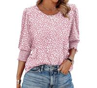 XIEERDUO Womens Tops 3/4 Sleeve Tops Blouses for Women UK Long Sleeve T Shirts Crew Neck Tunic Tops Curve Hem Size 18-20 Pink White Dot