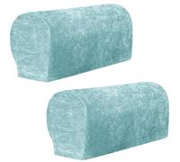 XIEHUZA 1 Pair Chenille Stretch Armrest Covers, Skin-Friendly Arm Covers Protectors for Sofa Couch Chairs Recliner, Non-Slip Armchair Slipcovers with Twist Pins (Sky Blue)
