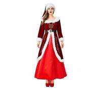 XIEHYA Mrs Claus Costume Adult Women Christmas Xmas Santa Claus Queen Red Dress Gown Hat Belt Set Halloween Role Play Up Cosplay Costume(S)
