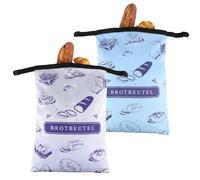 XIEJ Pack of 2 Reusable Bread Bags, 43 x 31.5 cm, Nylon, Zipper & Snap Closure, Blue/White, Airtight, Leak Resistant, Machine Washable Bread Storage Set
