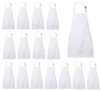 XIEJINJIA 16 Pack Kids Waterproof Apron with Pockets Adjustable Children Aprons Chef Artists Child Kitchen Cooking Baking Painting Craft (White)