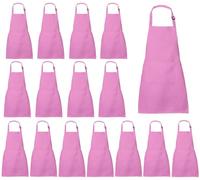 XIEJINJIA 16 Pack Kids Waterproof Apron with Pockets Adjustable Children Aprons Chef Artists Child Kitchen Cooking Baking Painting Craft (Pink)