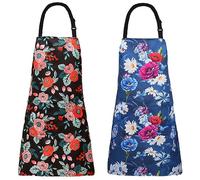 XIEJINJIA 2 Pack Waterproof Cute Cotton Blend Bib Apron Adjustable Long Ties with 2 Pockets Kitchen Cooking for Women Chef Gifts Floral