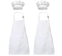 XIEJINJIA 2 Set Kids Apron and Chef Hat Child Waterproof Aprons Adjustable with 2 Pockets for Boys Girls Cooking Classroom Baking Painting White