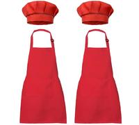 XIEJINJIA 2 Set Kids Apron and Chef Hat Child Waterproof Aprons Adjustable with 2 Pockets for Boys Girls Cooking Classroom Baking Painting Red