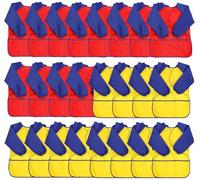 XIEJINJIA 24 Pack Kids Art Smock with Long Sleeve 3 Roomy Pockets Artist Children Aprons for Age 3-8 Cooking Painting Craft (Red/Yellow)
