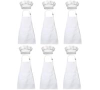 XIEJINJIA 6 Pcs Kids Apron and 6 Pcs Chef Hat Set Child Apron Adjustable with Pockets Cooking Baking Painting for Boys Girls White