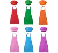 XIEJINJIA 6 Pieces Kids Apron and 6 Pieces Chef Hat Set Child Waterproof Aprons Adjustable with Pockets Artists Kitchen Cooking Classroom Baking Painting Craft