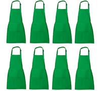 XIEJINJIA 8 Pack Kids Waterproof Apron with Pockets Adjustable Chef Artists Child Cooking Baking Painting for Boys and Girls Green