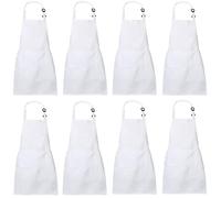 XIEJINJIA 8 Pack Kids Waterproof Apron with Pockets Adjustable Children Aprons Chef Artists Child Kitchen Cooking Baking Painting Craft (White)
