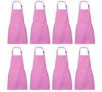 XIEJINJIA 8 Pack Kids Waterproof Apron with Pockets Adjustable Children Aprons Chef Artists Child Kitchen Cooking Baking Painting Craft (Pink)
