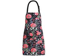 XIEJINJIA Adjustable Water Resistant Canvas Apron Long Ties with 2 Pockets Kitchen Cooking Gardening Painting Aprons for Women Men (Red Flower)