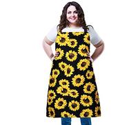 XIEJINJIA Plus Size Adjustable Bib Apron Water Resistant Canvas Extra Wide Long Ties Aprons with 2 Pockets Kitchen Cooking Gardening(Sunflower)