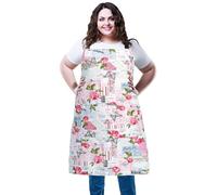 XIEJINJIA Plus Size Adjustable Bib Apron Water Resistant Canvas Extra Wide Long Ties Aprons with 2 Pockets Kitchen Cooking Gardening(Pink Rose Pattern)