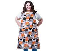 XIEJINJIA Plus Size Adjustable Bib Apron Water Resistant Canvas Extra Wide Long Ties Aprons with 2 Pockets Kitchen Cooking Gardening(Cat)
