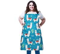 XIEJINJIA Plus Size Adjustable Bib Apron Water Resistant Canvas Extra Wide Long Ties Aprons with 2 Pockets Kitchen Cooking Gardening(Llama)