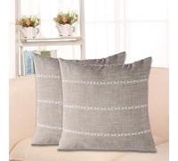 XIEJINJIA Set of 2 Cushion Cover Linen Farmhouse Garden Decorative Throw Pillow Covers Embroidered Pillowcase for Couch Sofa Bed Living Room 18x18 Brown Stripe