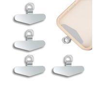 XIELBIS 4Pcs Phone Tether Tags,Phone Tether Tabs,Metal Crossbody Cell Phone Lanyard Patch Silve for Smartphones - Stainless Steel Cellphone Lanyard Tether Patches,Mobile Phone Lanyard Patch