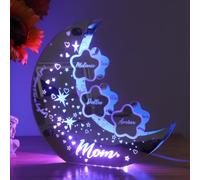 XIESHANG Custom Moon Phase Art Led Night Light Mirror,Personalized Name Mirror with Moon Shape, for Mom from Son Daughter (Six Names)