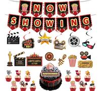 Xietaea Film Night Party Cinema Decoration - Film Night Decoration Garland Films Hanging Swirls and Popcorn Cake Decoration, Movie Night Accessories Photo Props for Birthday Theatre Theme Party