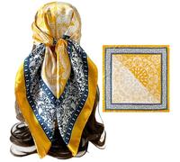 XIEXIESHER Silk Scarf for Women 90 x 90 cm Square Satin Polyester Scarf Silk Bandana Hair & Neck Accessory Light & Soft with Classic Patterns Bandanas Beach, Yellow, One Size